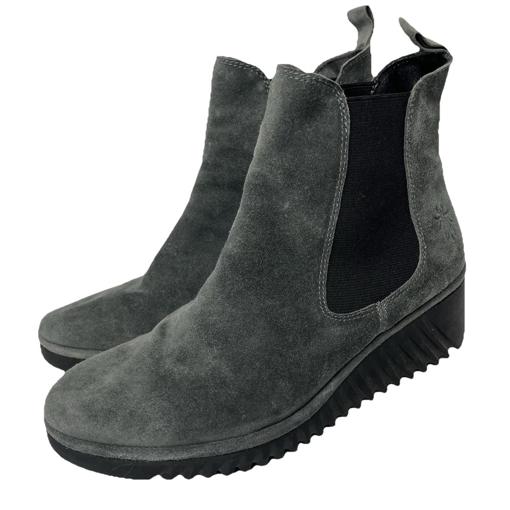 Fly London Byne Ankle Boots Booties Shoes Womens Size 5.5 US 36 EU Gray Suede